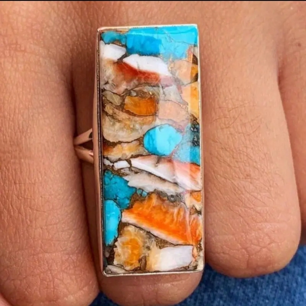 Turquoise & Orange Faux Stone Ring. NWT